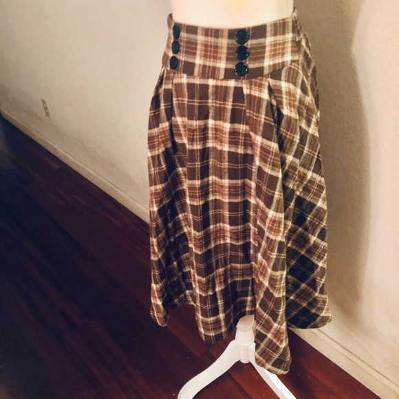 Belle poque Brown Retro Style Plaid skirt - Picture 5 of 9